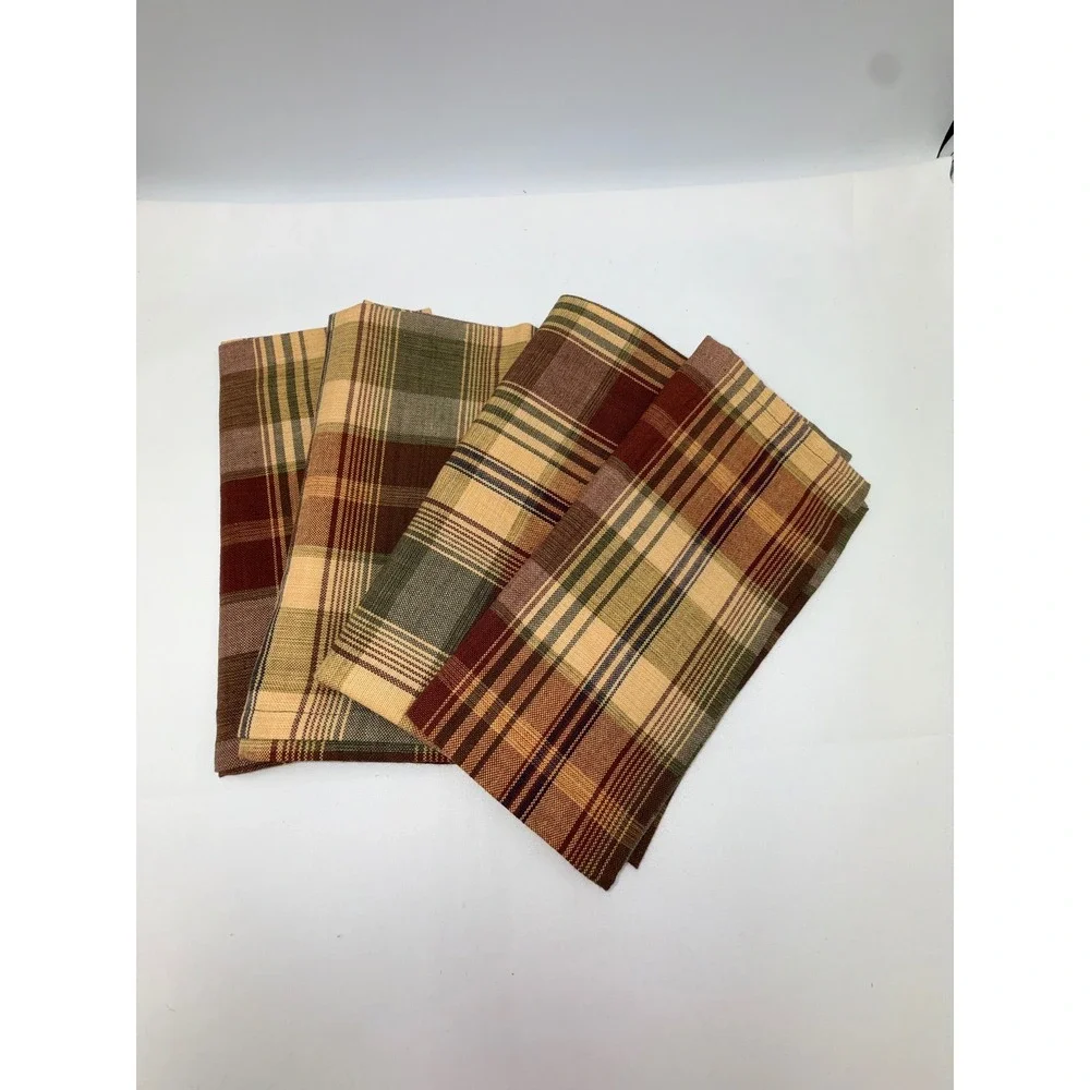 Park Designs Saffron Napkin Set 4 18x18 Burgundy Plaid Cotton Excellent